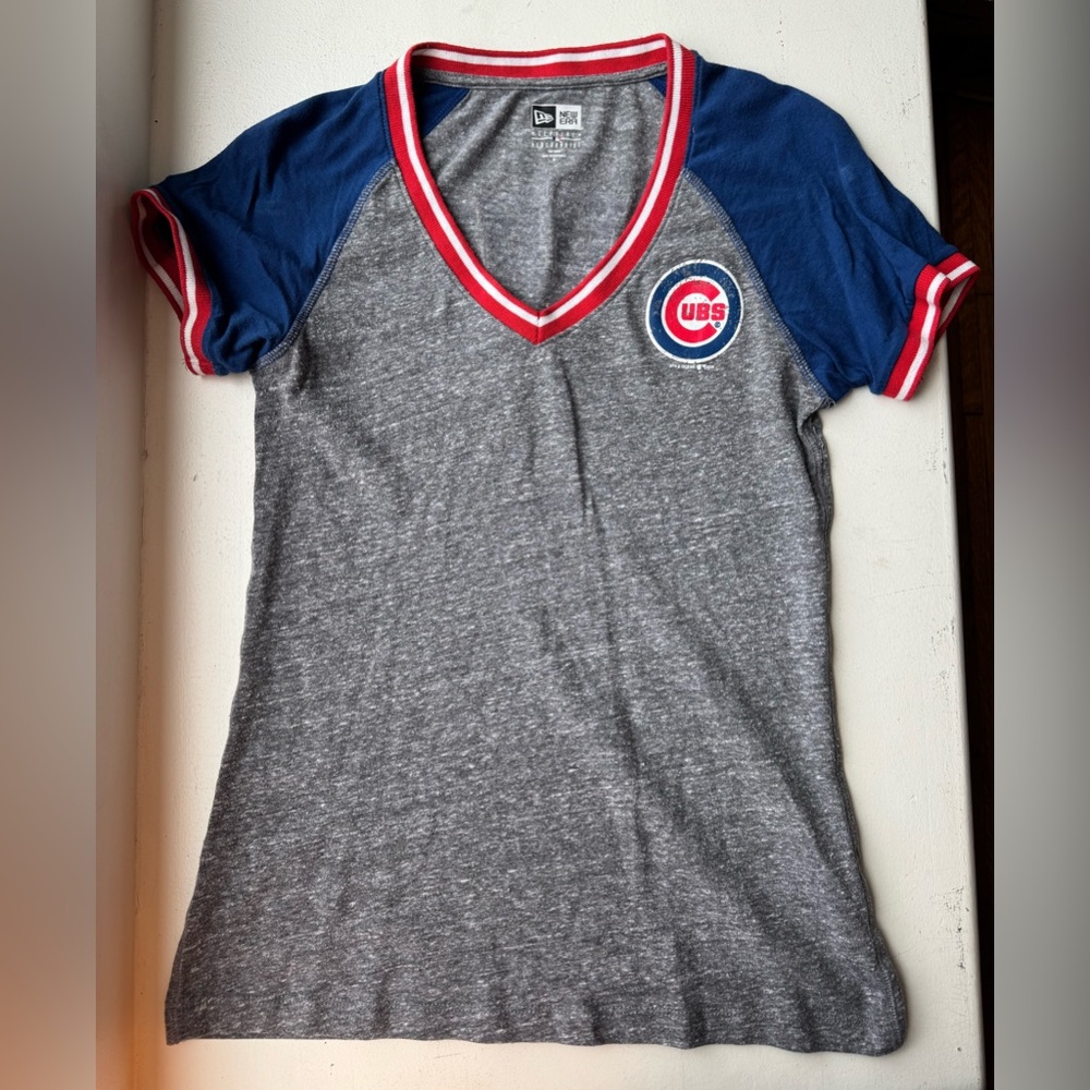 New Era Chicago Cubs Womens V-Neck T-Shirt Blue Baseball Size M